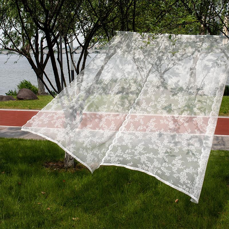 1pc Floral Embroidery Lace Curtain Vintage Flower Tulle Ruffle Sheer Curtain Panel Sweet Romantic Bedroom Window Decor Drapes