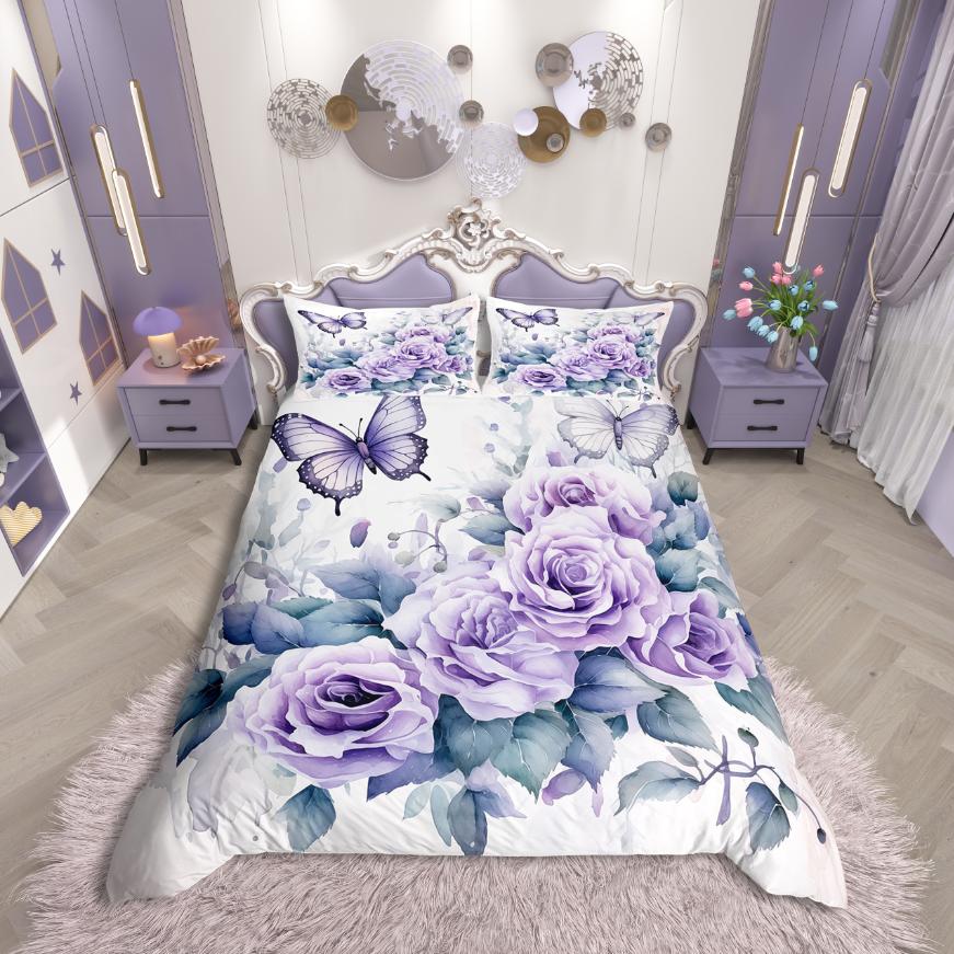 

Homewish Romantic Flower Duvet Cover Set,Rustic Floral Bedding Set,Purple Pink Bed Set For Teens Girl,Breathable Home Decor DE XS 100x135cm 2pcs&set