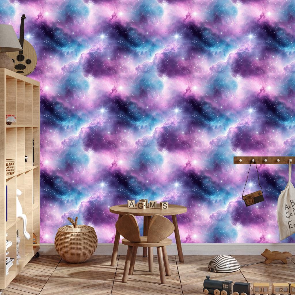 Watercolor Galaxy Wallpaper In Violet, Blue, Lavender and Azure 50x1000