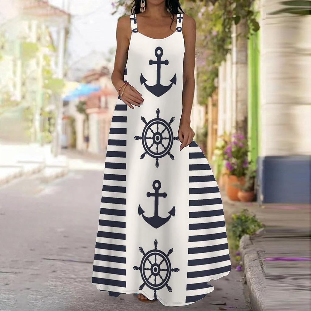 Women's Slip Dress Maxi Long Dress Anchor Pattern Print Dress Spring & Summer Leisure Vacation