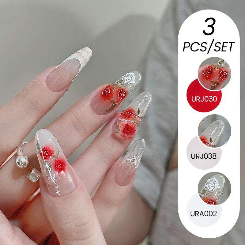 Nail Art Buz Şeffaf 3 Adet Tırnak Cilası Tutkalı Seti, Popüler Nude Beyazlatıcı Toz Şeffaf Tırnak Cilası Tutkalı