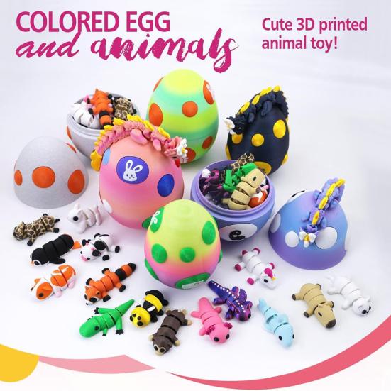 Dragon Egg with Mini Animals 3D Printed Articulated Animal Figurines Inside Egg Pocket Pet Fidget Toy for Kids Gift Easter Basket Stuffers