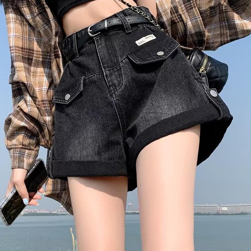 Summer Women Shorts Pants Lady High Waisted Loose High Street Denim Pants Female Streetwear Black Gray Wide Leg Short Jeans