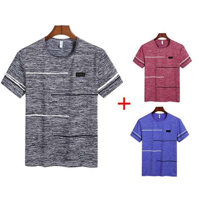 Camisetas de Verão Masculinas Roupas Poliéster Tamanho Plus Camisetas Respiráveis Manga Curta Listrada Top Tees 3 Camisetas