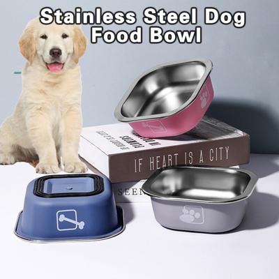 Stainless Steel Pet Bowl Cat Dog Non-Slip Drop-Resistant Food Water Feeding Dish Tray with Rubber Base Bite-Resistant
