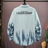 Men's White Gradient Denim Jacket Letter Print Casual Oversized Streetwear Coat