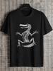 1pc Skeleton Alligator Graphic T-shirt - 180g Cotton Crew Neck Short Sleeve Tee with White Outline Stencil Art
