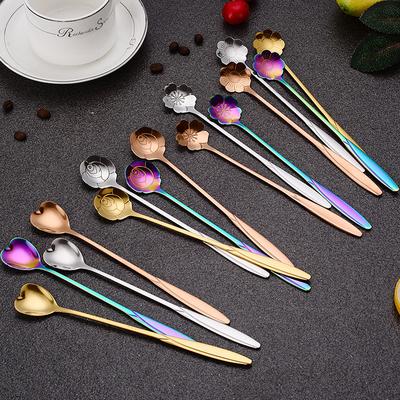 4 pièces/Ensemble Petite Cuillère à Thé Fleurie Acier Inoxydable Accessoires Cuillère Fleur Café Mignonne Cuillère à Glace Dessert Gâteau Ustensiles de Table Cadeau