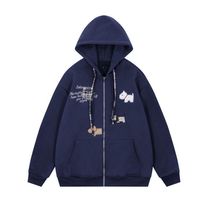 350g Heavyweight Puppy Embroidered Hooded Sweatshirt - Mid-Length Loose-Fit Long Sleeve Outerwear for Spring Autumn M 2980₽