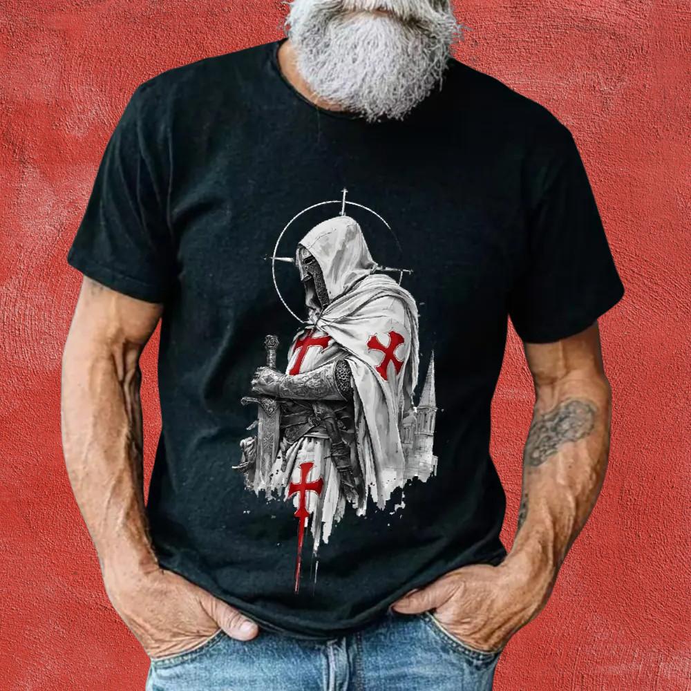 Crusader Knight T-Shirt Medieval Warrior Templar Cross Graphic Tee Men Women S