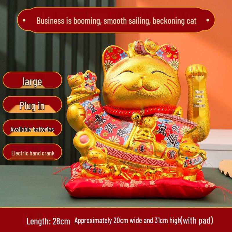 Ceramic Lucky Cat Figurine with Waving Hand – Customizable Gold Shop Gift for 2026 Opening Ceremony