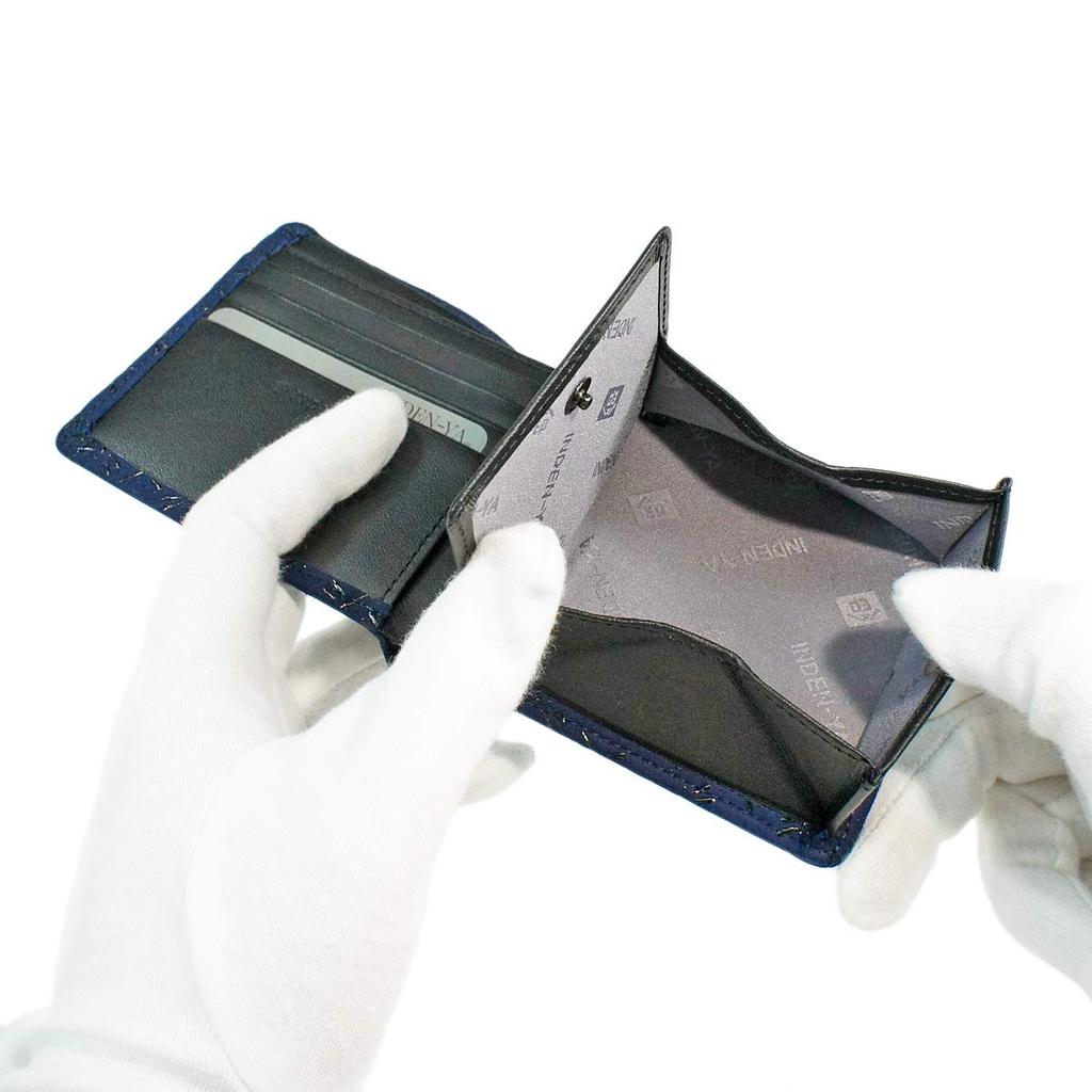 Inden bifold bill compartment box type coin navy blue x black dragonfly pattern [Indenya] wallet, S, purse, deerskin, lacquer, 2008-04-008