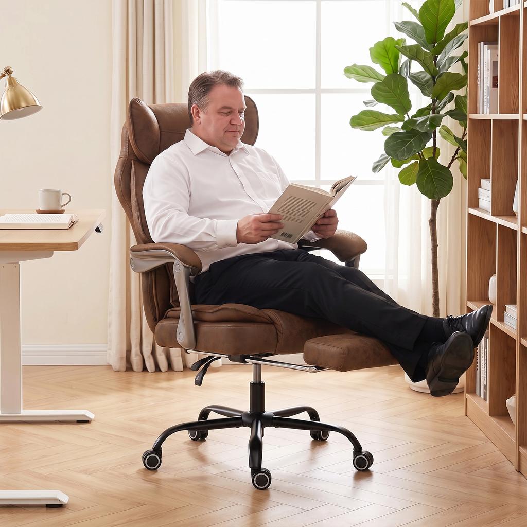 Executive Office Chair Leathaire Big And Tall Office Chair 180 Kg With Wide Seat Reclining Lumbar Support Brown