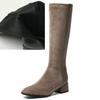 Women's Winter High Boots Quality Suede Knee High Boot Flock Casual Low Heel Autumn Winter Long Shoes Woman Black Large Size 43