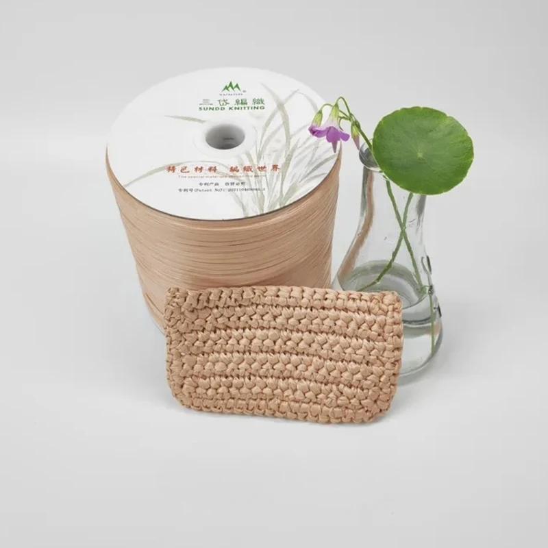 600M Raffia Strohgarn Häkelgarn für DIY Stricken Sommerstrohhut Handtaschen Kissen Handgeflochtenes Strohgarn
