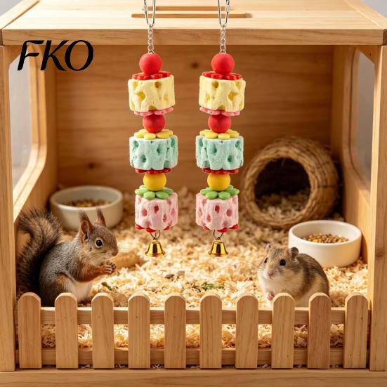 Parrot Beak Grinding Stone Stone, Bird Chew Toy with Bell And Colorful Beads, Enrichment Toy, Cage Accessory for Budgies Cockatiels Small