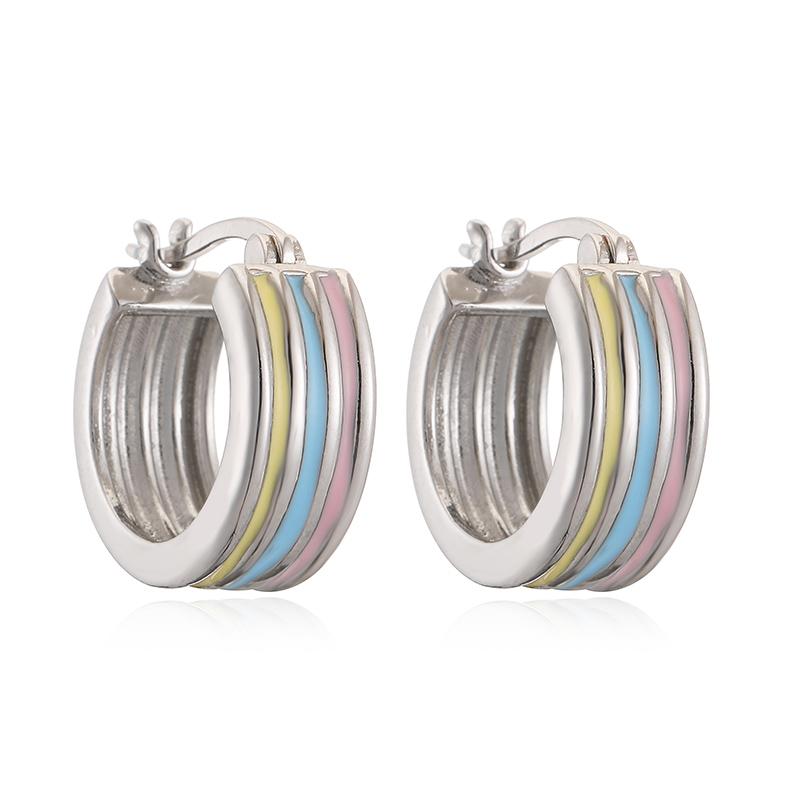 

HECHENG,Enamel Drip Oil Colourful Stripes Simple Twisted Large Hoop Brass Earrings Winter Jewellery 1 Pair Other