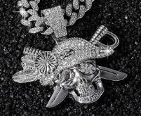 Gothic Bling 3D Pirate Skull Pendant Cuban Link Necklace 14K Gold Silver Plated Iced Punk Men Gift Statement Zinc Alloy Jewelry