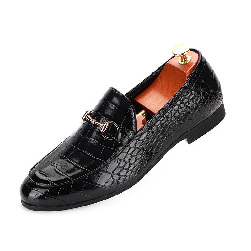 One-pedal men's shoes horse buckle British style fashion breathable stone pattern business casual small leather shoes loafers trendy men