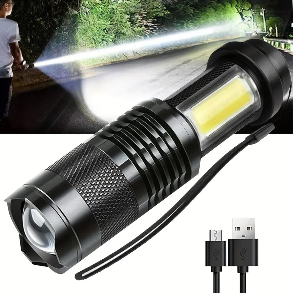 Portable LED Telescopic Zoom Flashlight COB+XPE Built in Battery USB Charging Emergency Torch Outdoor Waterproof Camping Lantern