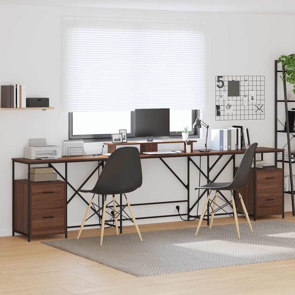 Desk with Shelf Brown Oak Effect 182 x 101 x 87.5 cm