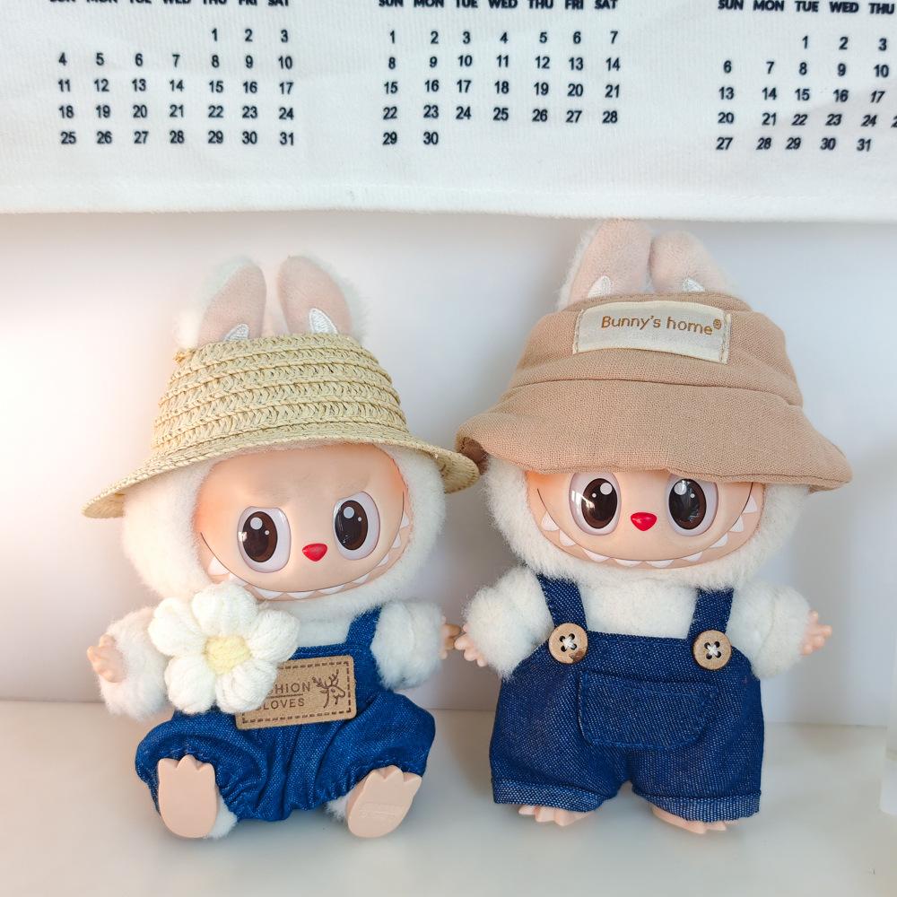 17cm Canvas Clothing, First and Second Generation, Labubu Clothing, Vinyl Doll Decoration, Pendant Clothing, Overalls, Doll Set Hat
