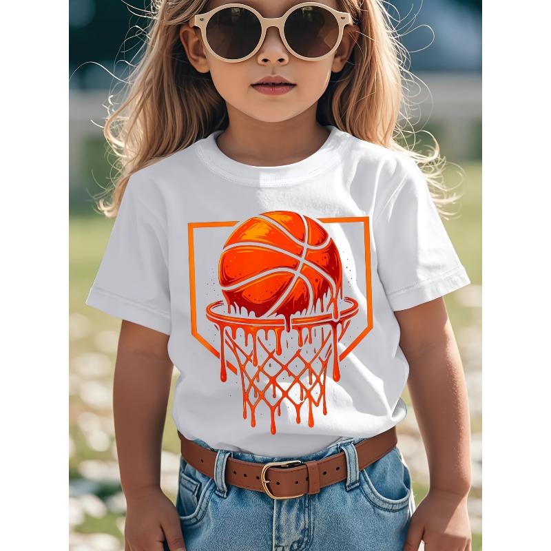 Kids Crewneck Short Sleeve Tee, Red Basketball Drip Print