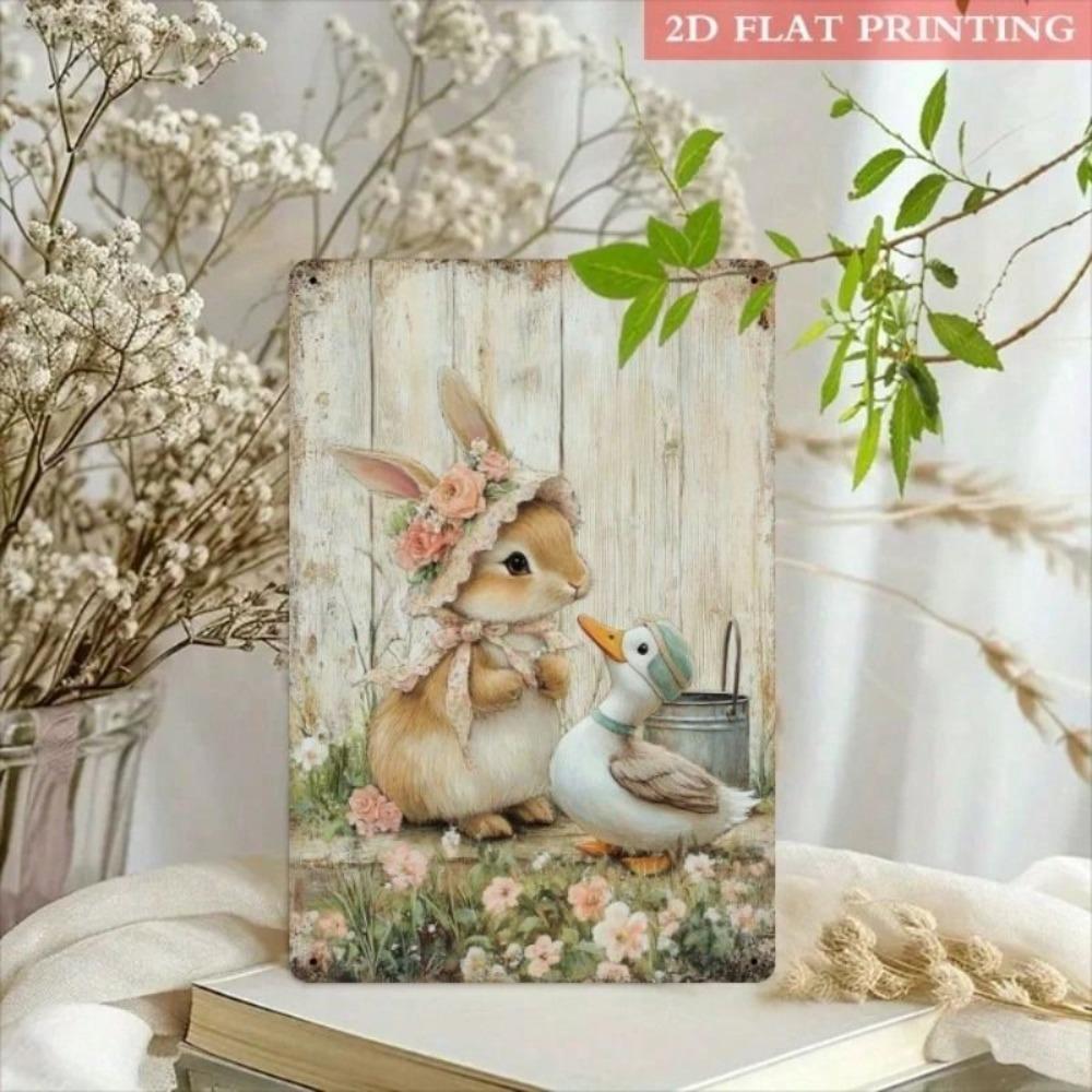 Metal Wall Art Poster Retro Vintage Rabbit Duck Print for Living Room Decor