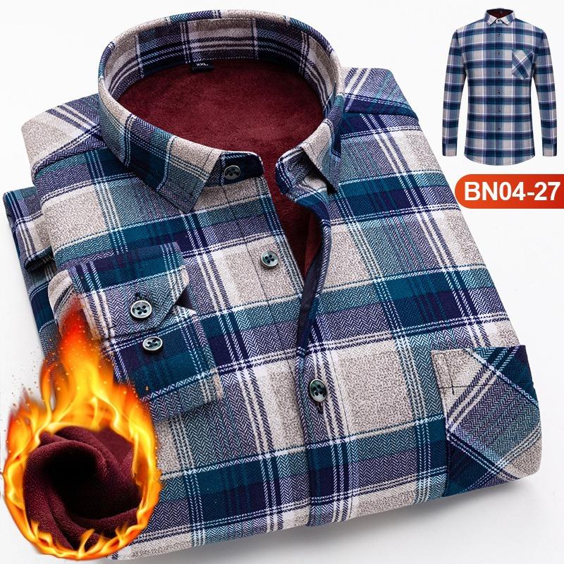 Winter Sherpa Lined Flannel Shirt Jackets for Men Long Sleeve Button Down Fleece Dress Shirts Men's Casual Warm Comfortable Thermal Shirt With Pockets