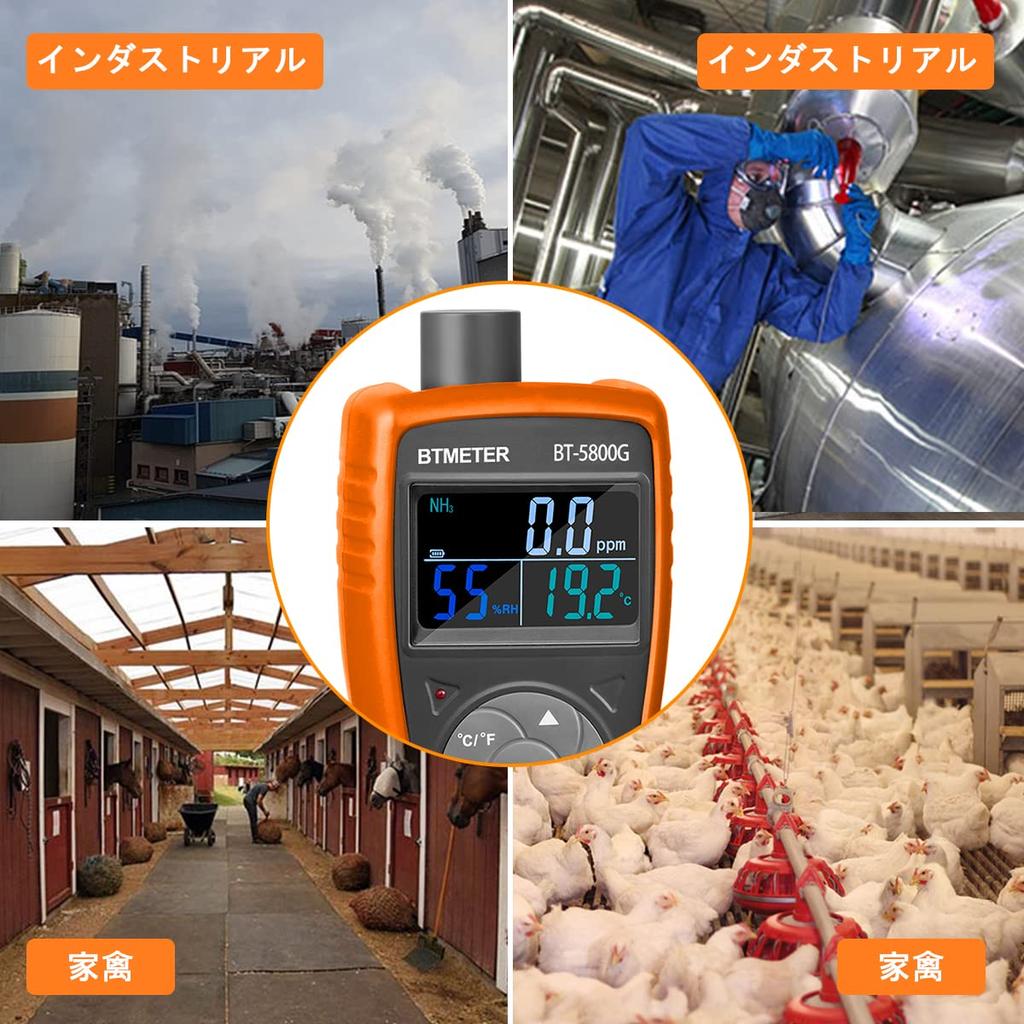 BTMETER Ammonia Gas Detector Ppm NH3 Monitor Gauge Test Measurement with Temperature and Humidity Suitable for and Feedlots Japanese Manual BT-5800G