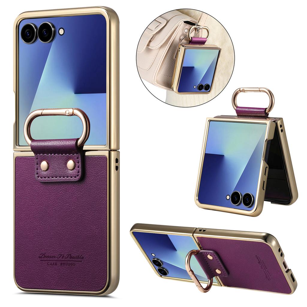 Luxury Business Ring Holder Leather Case for Samsung Galaxy Z Flip 7 6 5 4 5G Flip7 FE Flip6 Shockproof Electroplated Edge Cover