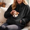 Sudadera con capucha extragrande para mujer, con bolsillo para mascota, peluda, con bolsillo tipo canguro, jersey con capucha para llevar perro/gato, para Otoño Invierno, cachorro