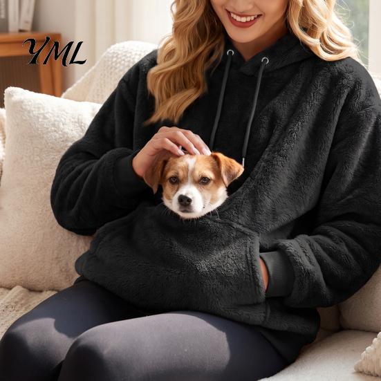 Sudadera con capucha extragrande para mujer, con bolsillo para mascota, peluda, con bolsillo tipo canguro, jersey con capucha para llevar perro/gato, para Otoño Invierno, cachorro