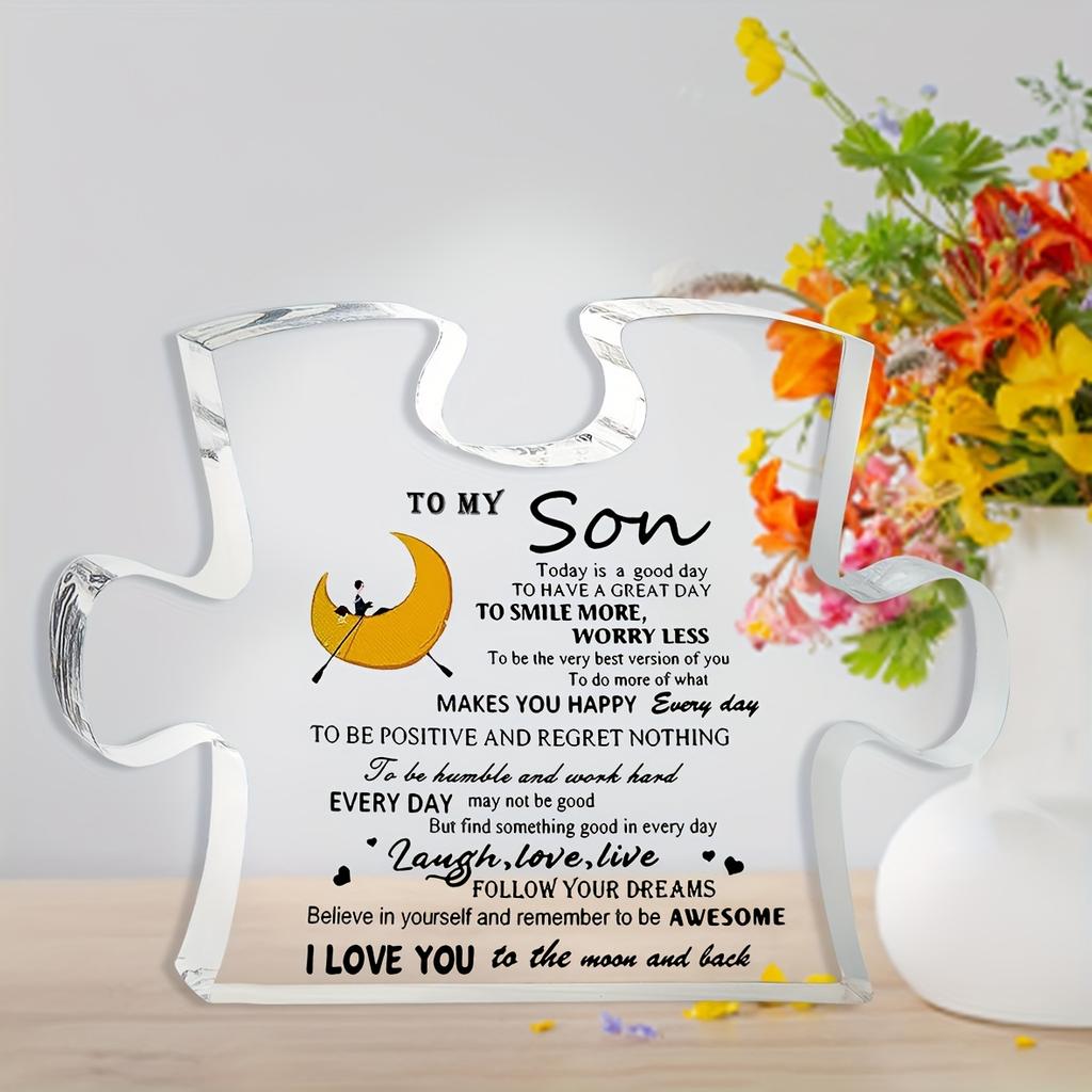 Heartfelt Message Puzzle Plaque for Son - Inspirational Desktop Decor with "To My Son" Quote, Nurseries, Home Desk Living Room Acrylic Decoration, Cl