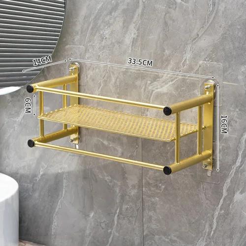 

Gold storage rack non perforated bathroom drain towel rack wall mounted hair care skincare storage rack bathroom accessories золотой