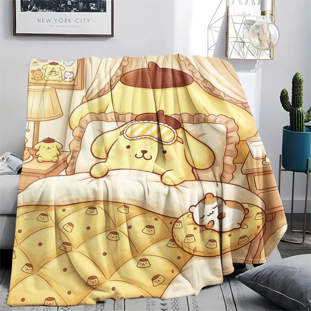 1PC Pompompurin Print Flannel Blanket, High quality All Seasons, Home Decor, Warmth and Comfort, Perfect for Christmas Gifts