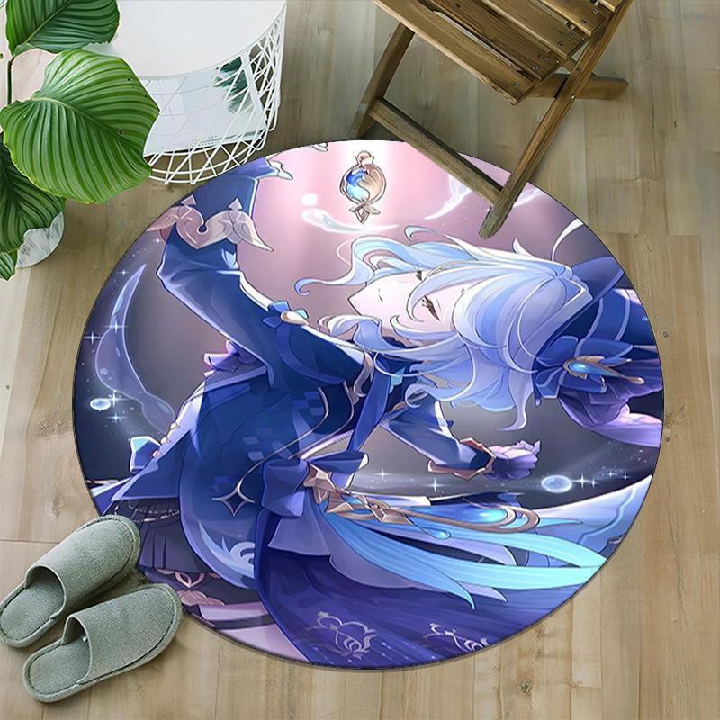 1pc Genshin Impact Furina1 Print Round Carpet Chair Round Carpet Suitable for Bedroom Living Room Home Decorative Carpet