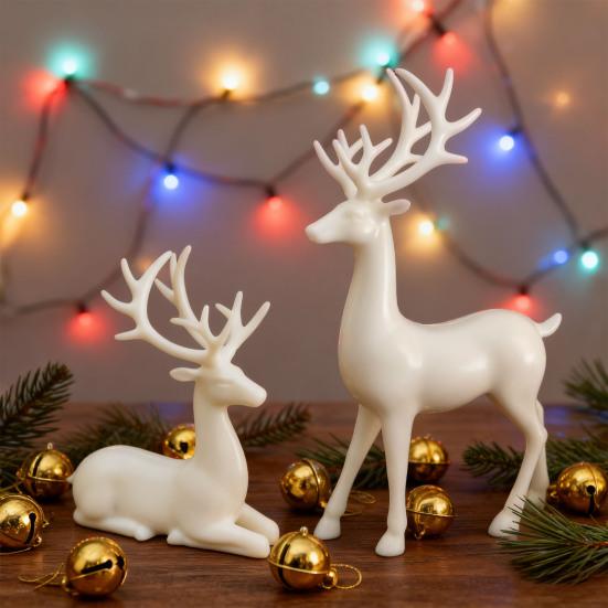Christmas Reindeer Figurine Small Deer Statue Tabletop Resting/Standing Elk Sculpture for Indoor Home Office Tabletop Mantle Cabinet Desktop Decor