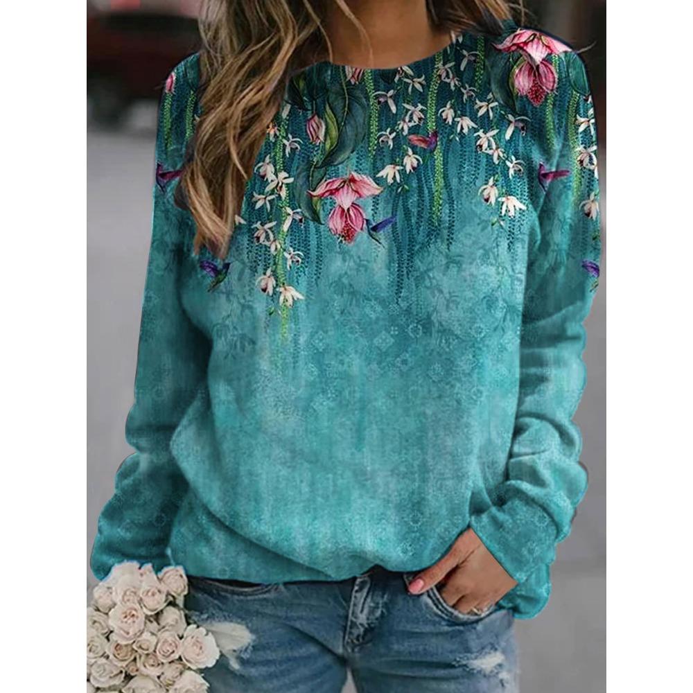 GMXIA Spring and Autumn Women's Retro Casual Fashion Crewneck National Style Hoodie