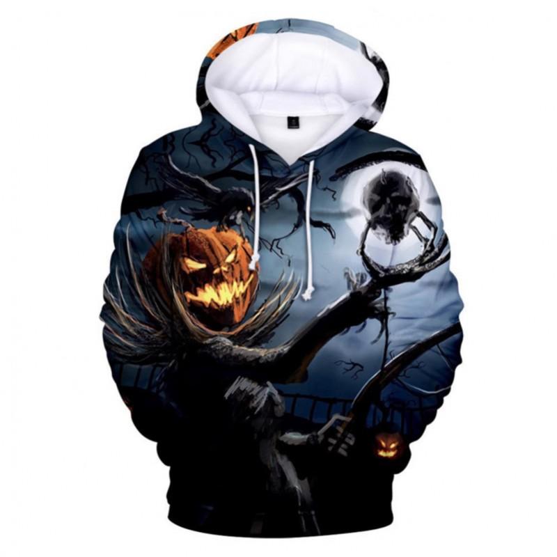 Mens Loose Fit Hooded Long Sleeve Sweatshirt With Cartoon Devil Print Casual Wear