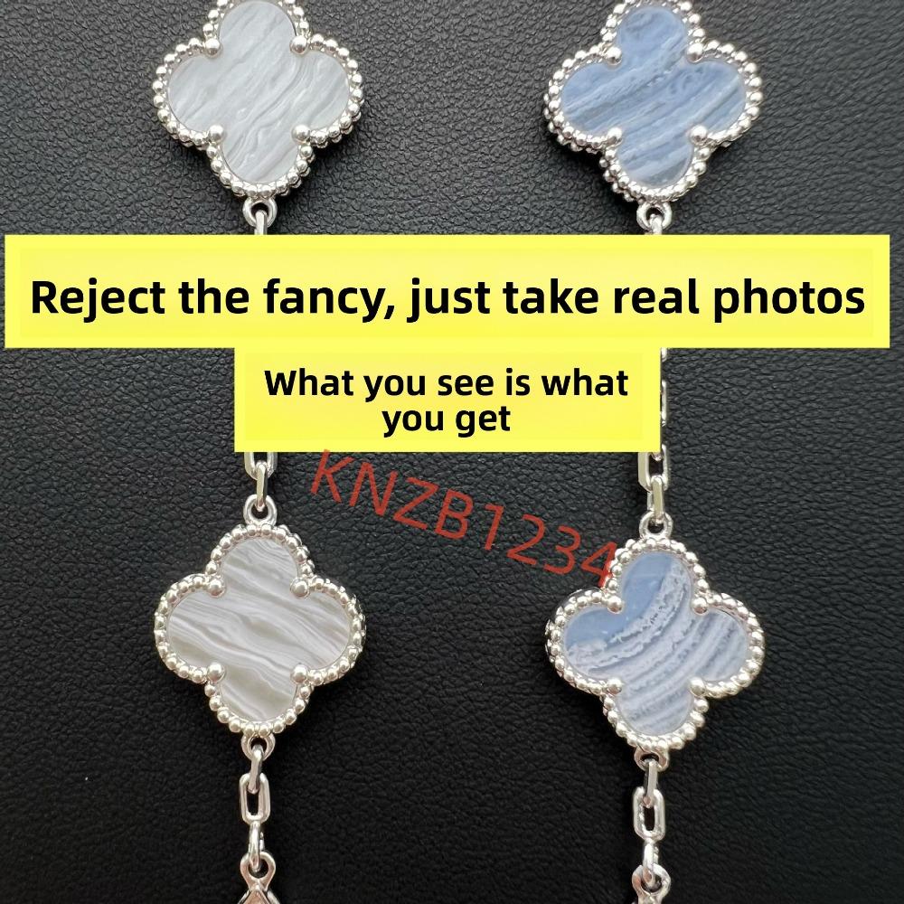 Bracelet Trèfle à Quatre Feuilles Version Haute Cinq Fleurs Calcédoine Violette Naturelle Gravé Laser CNC 18K Ne Se Décolore Pas Bracelet pour Dames