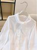 Elegant Women's Long-Sleeve French-Style White Shirt with Flowing Ribbons, 2025 Autumn Collection.