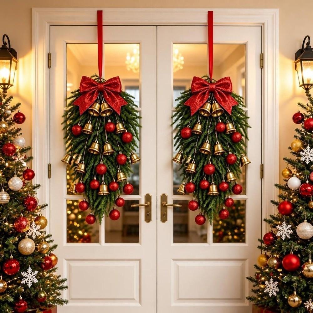 Gold Bell Christmas Teardrop Wreath DIY Bell Swag Wreath New Xmas Door Ornament  Christmas