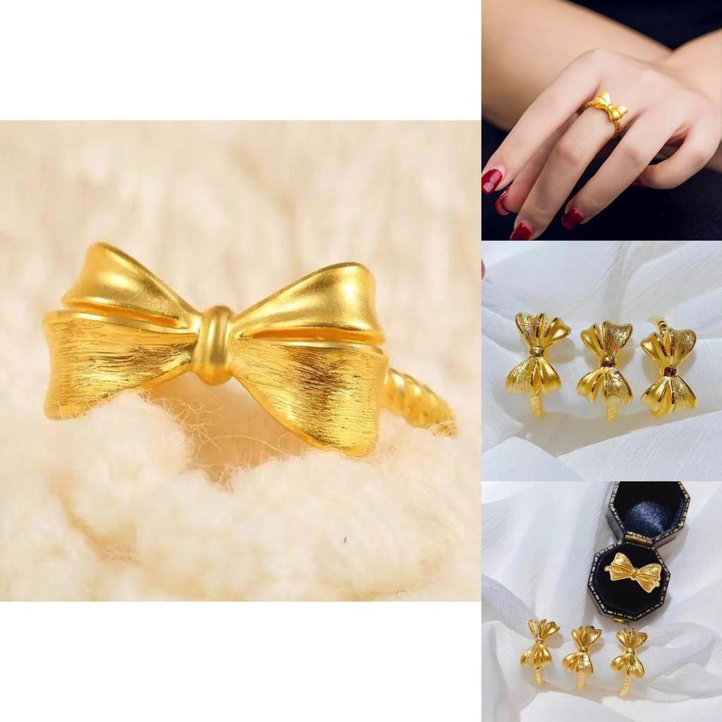 Elegant Gold Plated Brass Open Bow Ring Adjustable Minimalist Women's Fashion Jewelry