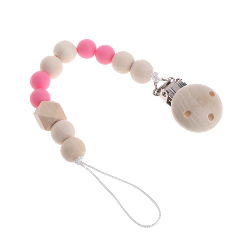 Nipple Holder Beaded Wooden Baby Pacifier Clip Chain Nipple Leash Strap Pacifier Clips Soother Chain