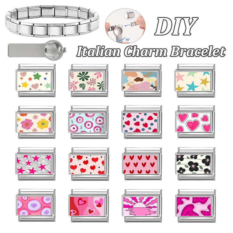Wholesale Kawaii Heart Flower Star Sunset Dolphin Cats Italian Charm Fit 9MM Stainless Steel Girls' DIY Bracelet Fashion Jewelry