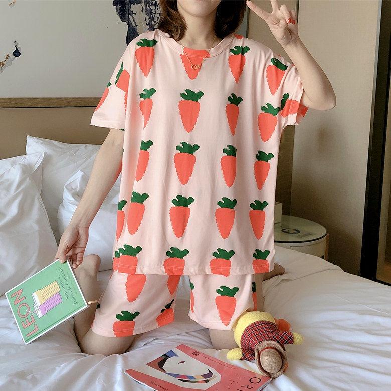 Pajamas Women'S Summer Short-Sleeved Shorts Loose And Cute Cartoon Casual Can Be Worn Outside Pajamas Women'S Loungewear Set