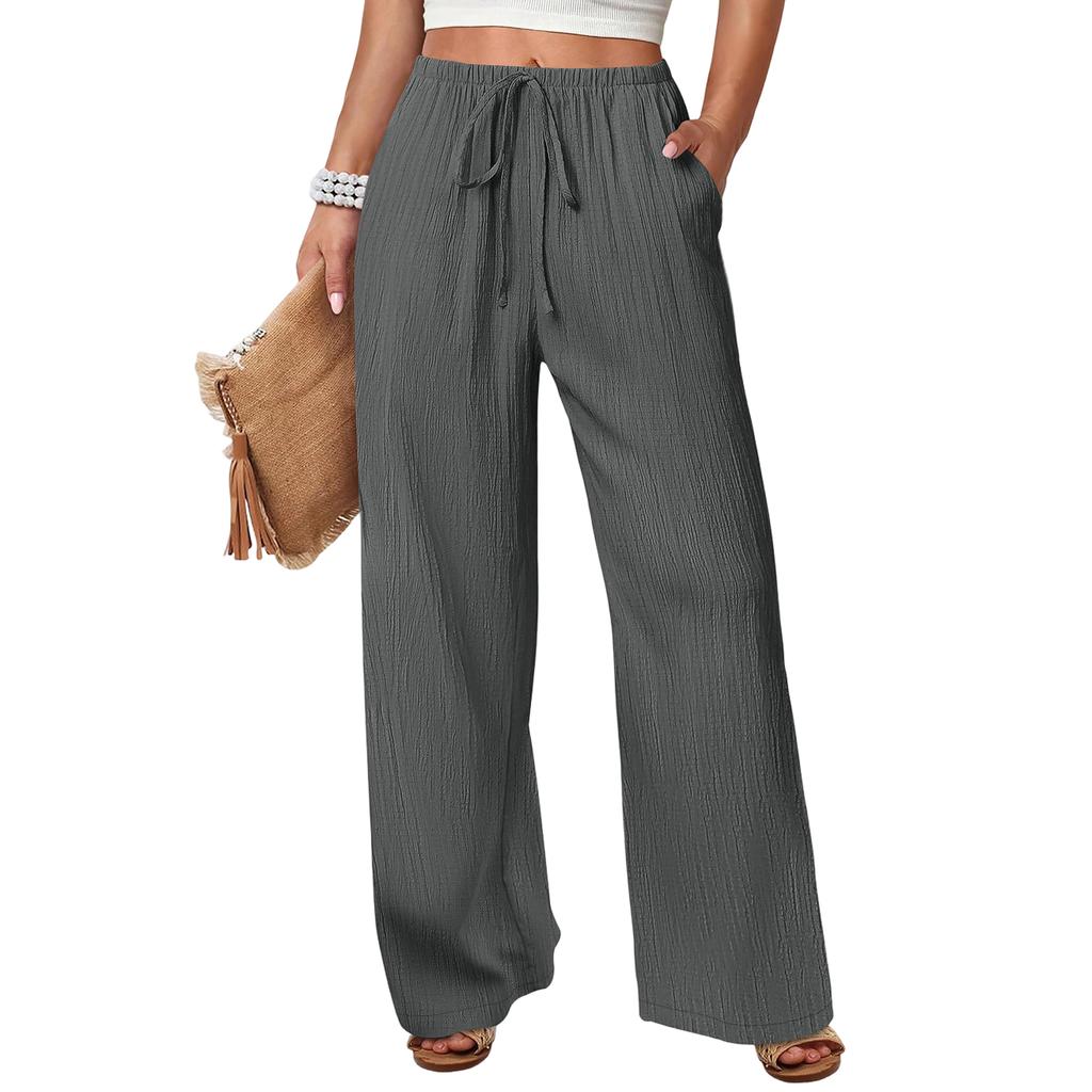 Women's Loose-fitting, -color, Straight-leg Casual Pants With Drawstring And Pockets.