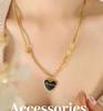 Chic Minimalist Women's Peach Heart Pendant Necklace: European & American Style, Sexy Layered Design with Drip Oil & Steel Beads