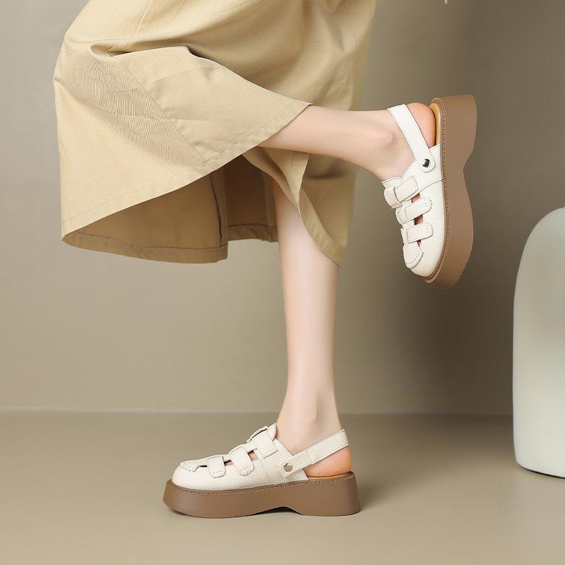 Augustine Roman sandals women's new summer models in 2025 wear two thick-soled bag heads with skirts and half slippers outside